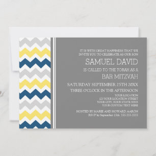 Invitations Chevron Bar Mitzvah gris jaune