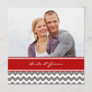 Invitations Chevron gris rouge de mariage de photo