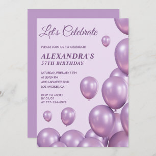 Invitations chic 37e anniversaire Ballons violet