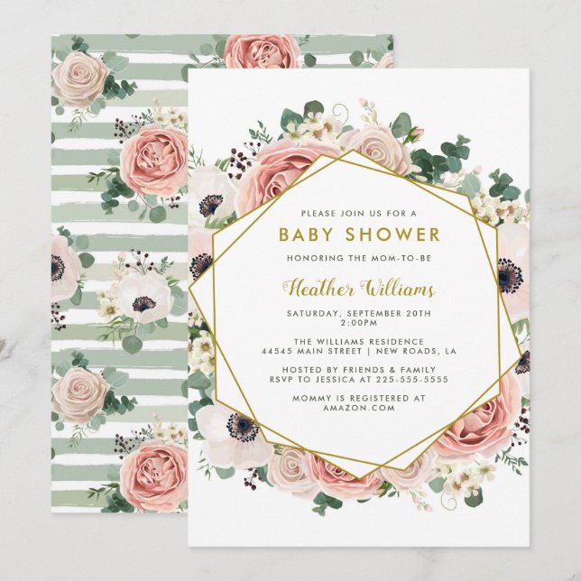 Invitations Chic Floral Baby Shower (Devant / Derrière)