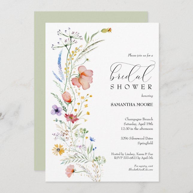 Invitations Chic Floral de douche nuptiale (Devant / Derrière)