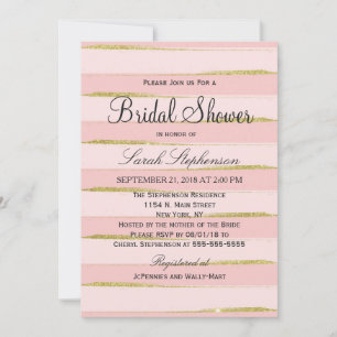 Invitations Chic Gold Rose Stripes Douche nuptiale