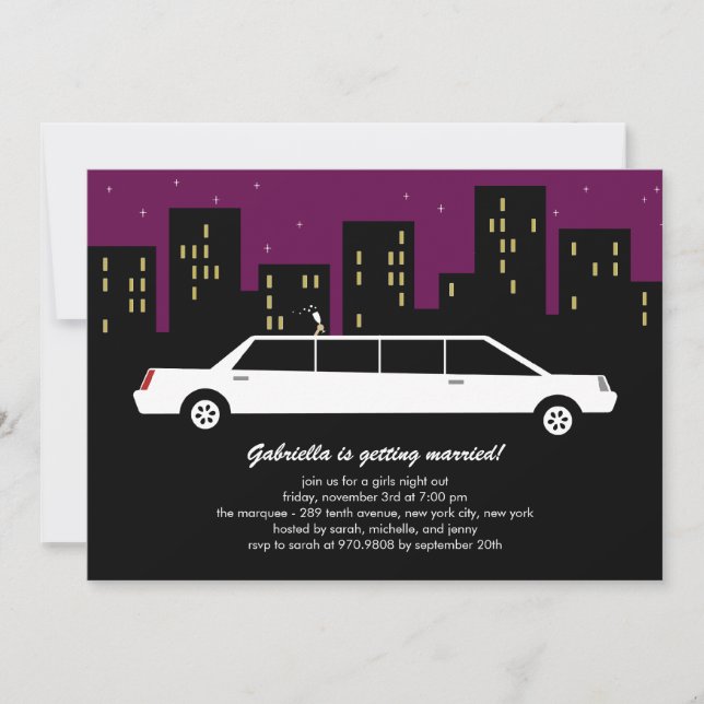 Invitations Chic Limousine Bachelorette Party (Devant)