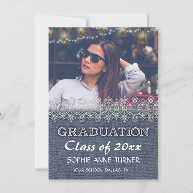 Invitations Chic Photo Graduation | Old Denim Lace (Devant)