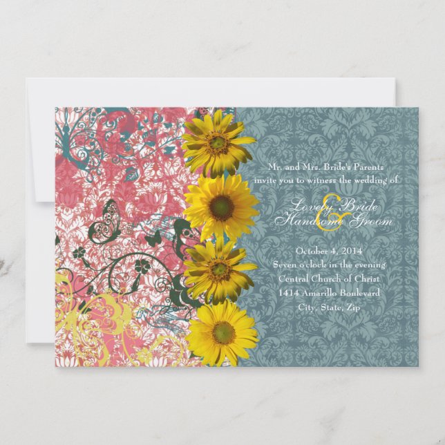 Invitations chics de mariage de Boho de tournesol (Devant)