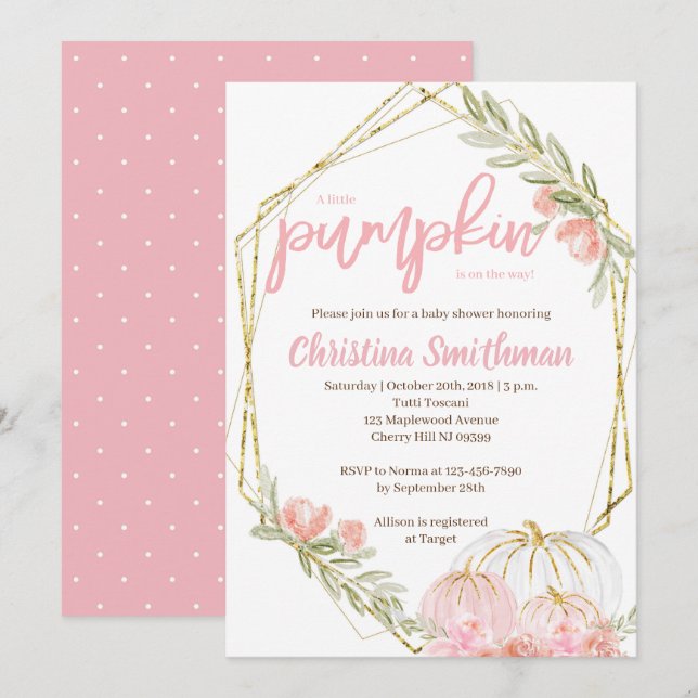 Invitations Citrouille De Douche Bébée Pour Une Fi (Devant / Derrière)