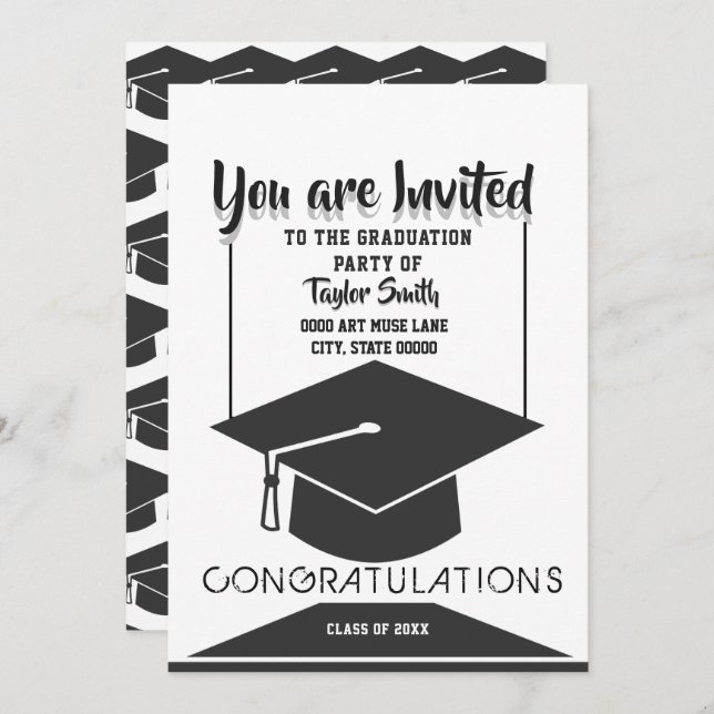 Invitations classiques à la fête de graduation noi (Devant / Derrière)
