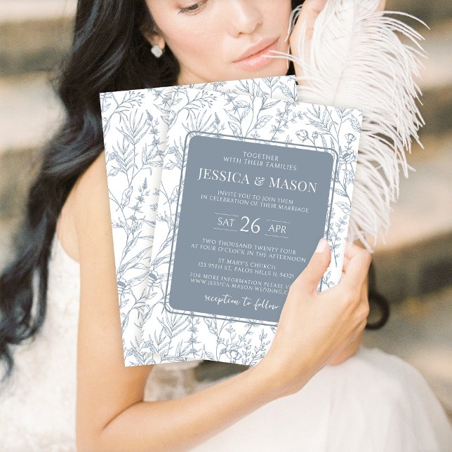 Invitations classiques à mariage bleu poussiéreux (Créateur téléchargé)