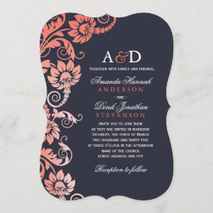 Invitations Classy Ombre Coral et Blue Wedding