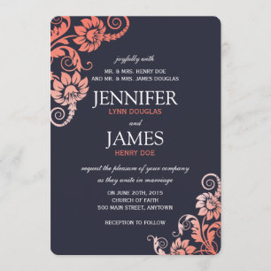 Invitations Classy Ombre Coral et Blue Wedding