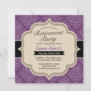 Invitations Classy Violet Damask Retraite Party