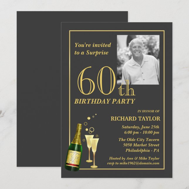 Invitations Customisées à la fête du 60e anniversa (Devant / Derrière)