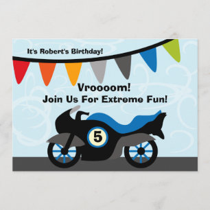 Invitations customisées d'anniversaire de moto de