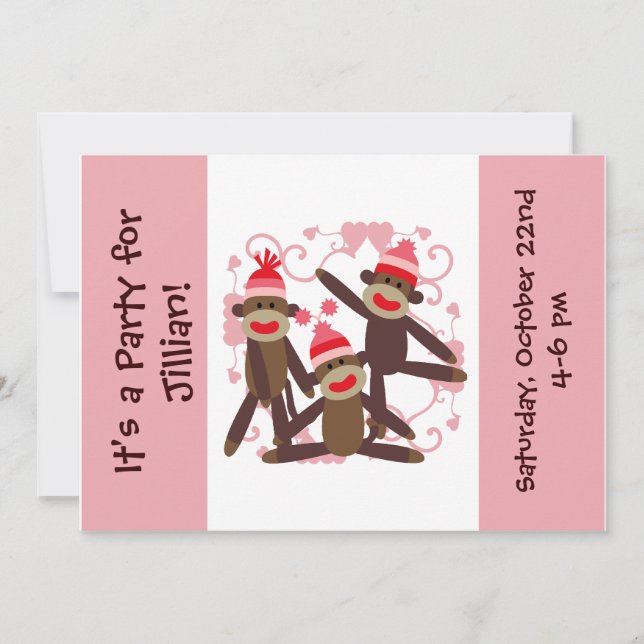 Invitations customisées du singe 5x7 de chaussette (Devant)