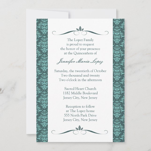 Invitations Damask Quinceanera (Devant)