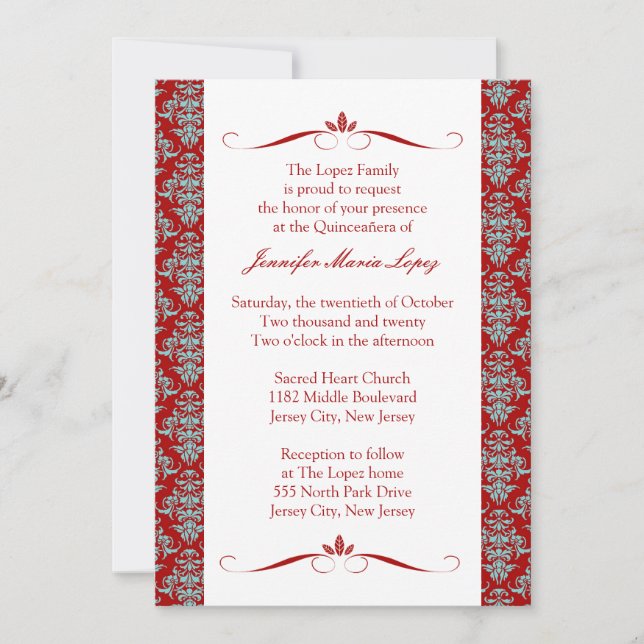 Invitations Damask Quinceanera (Devant)
