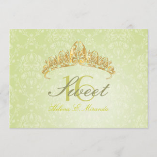 Invitations Damask Sweet 16/tiara/peridot vert