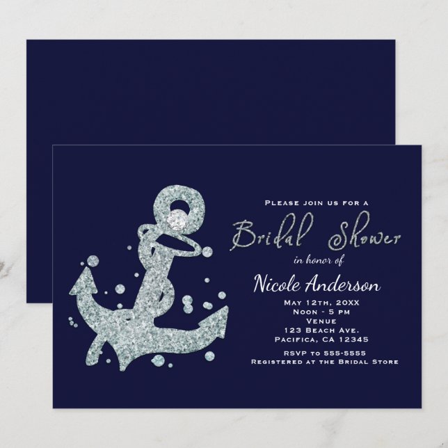 Invitations d'Ancre nuptiale en diamant nautique (Devant / Derrière)