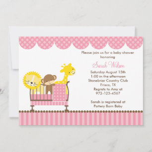 Invitations d'animaux de la Jungle en Crib (rose)