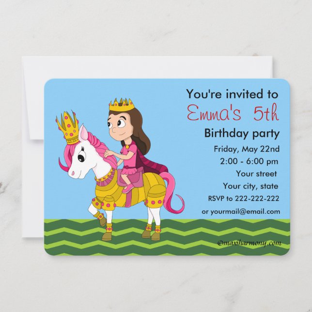 Invitations d'anniversaire à la princesse et au po (Devant)