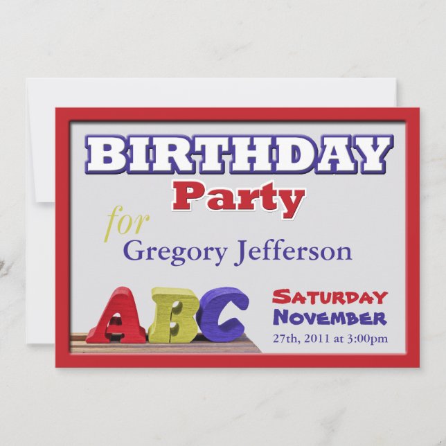 Invitations d'anniversaire ABC pour enfant (Devant)