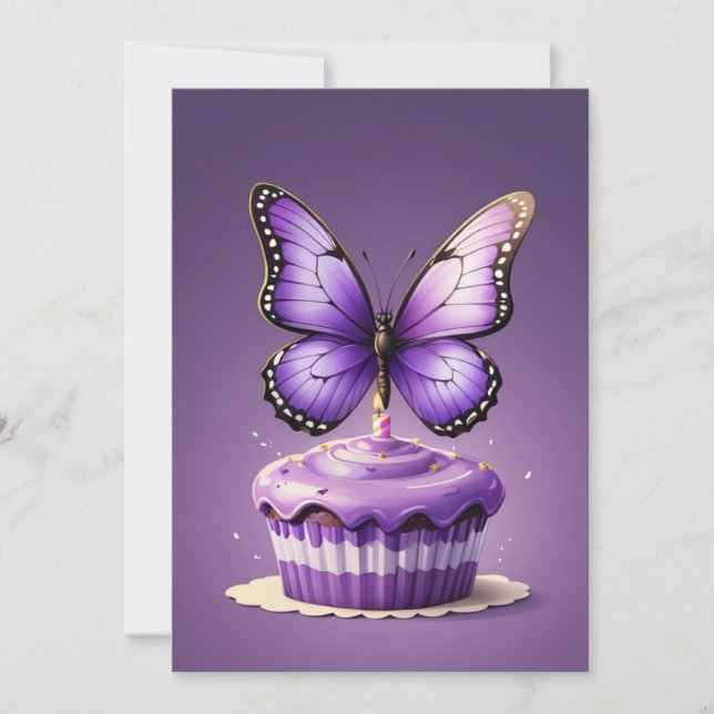 Invitations d'anniversaire aux papillons violets (Devant)