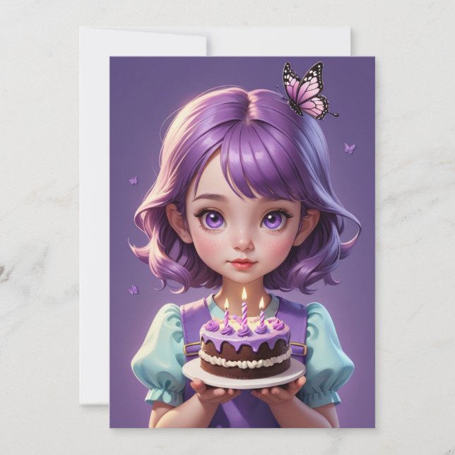 Invitations d'anniversaire aux papillons violets (Devant)