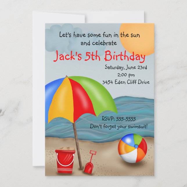 Invitations d'anniversaire d'amusement de plage (Devant)