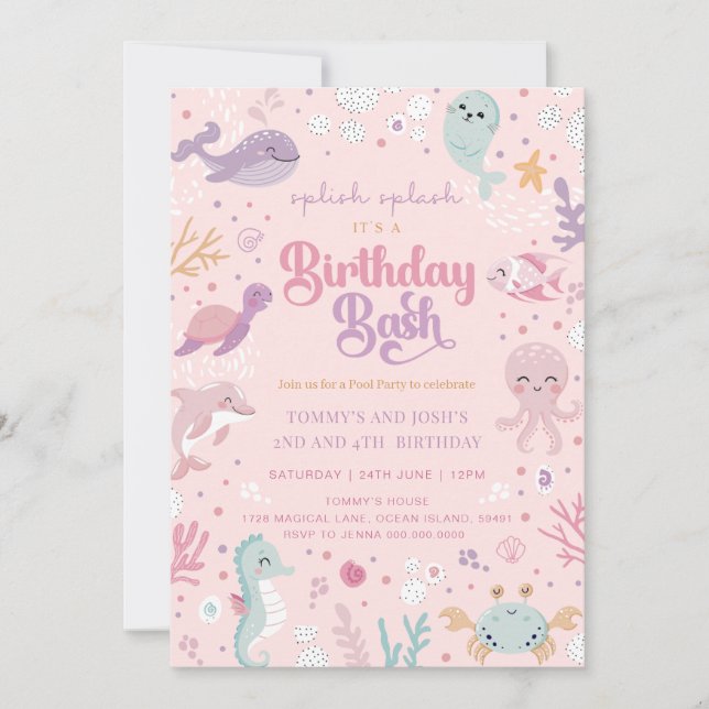 Invitations d'anniversaire d'animal marin. Anniver (Devant)