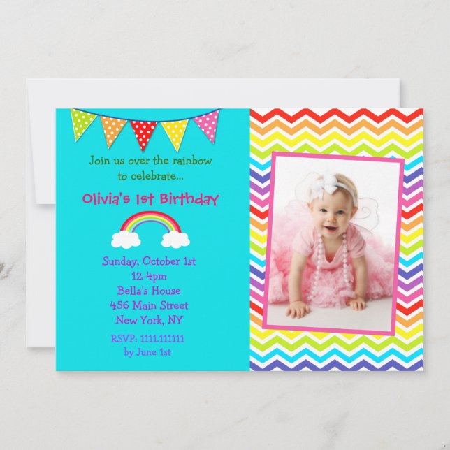 Invitations d'anniversaire d'arc-en-ciel (Devant)