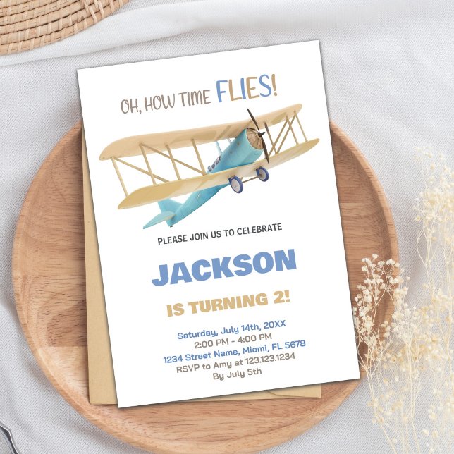 Invitations d'anniversaire d'avion bleu vert (Blue Green Airplane Birthday Invitations)