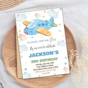 Invitations d'anniversaire d'avion Blue Orange