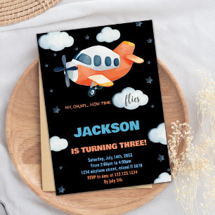 Invitations d'anniversaire d'avion Orange Black BK