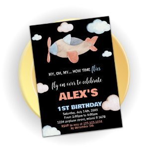Invitations d'anniversaire d'avion Orange Noir