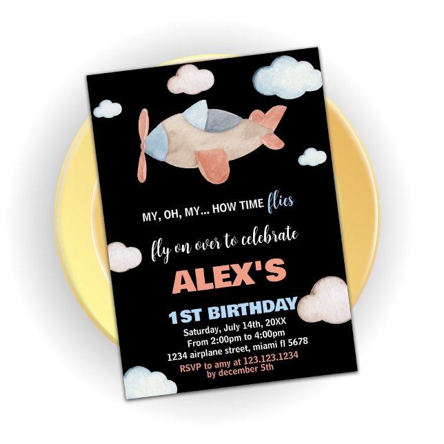 Invitations d'anniversaire d'avion Orange Noir (Airplane Birthday Invitations Orange Black)