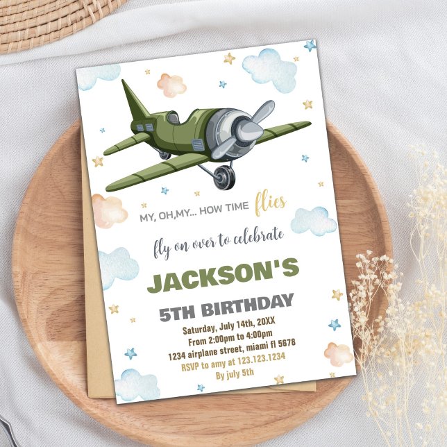 Invitations d'anniversaire d'avion vert (Green Airplane Birthday Invitations)