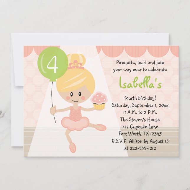 Invitations d'anniversaire de ballerine de petit (Devant)