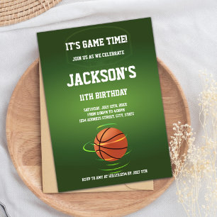 Invitations d'anniversaire de basket-ball vert