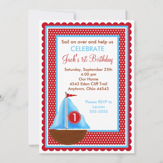 Invitations d'anniversaire de bateau à voile (Devant)