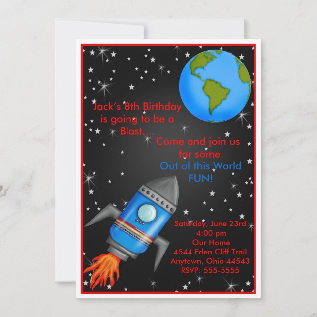 Invitations d'anniversaire de bateau de Rocket (Devant)