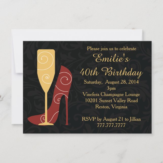Invitations d'anniversaire de Champagne de talons (Devant)