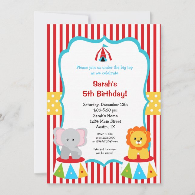 Invitations d'anniversaire de chapiteau de (Devant)