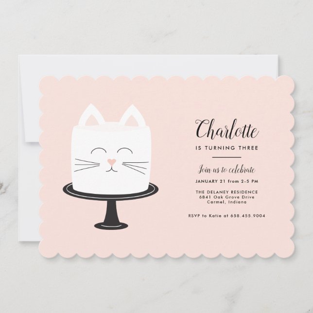 Invitations d'anniversaire de chats pour la troisi (Devant)