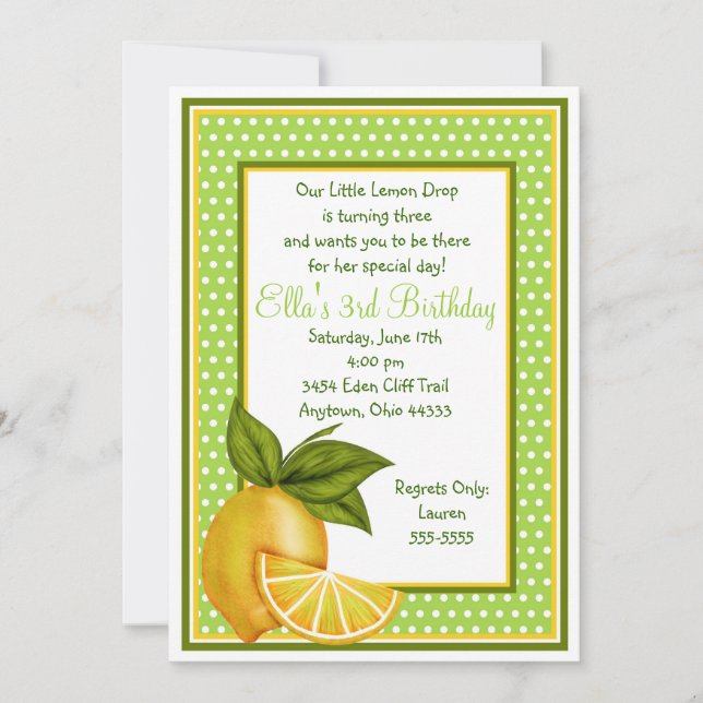 Invitations d'anniversaire de citron doux (Devant)