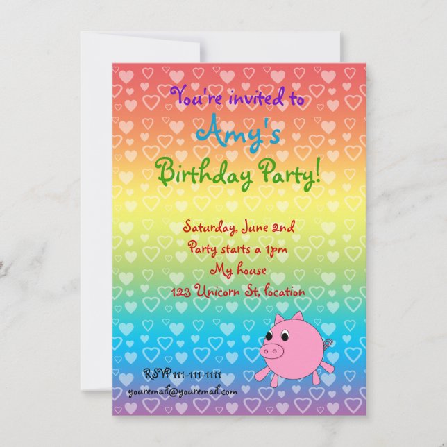 Invitations d'anniversaire de cochon pour les coeu (Devant)