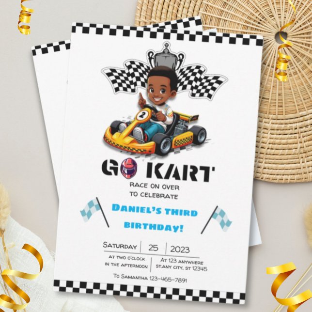 Invitations d'anniversaire de course de Go-kart (Créateur téléchargé)