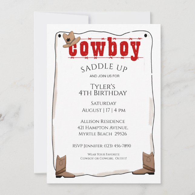 Invitations d'anniversaire de Cowboy (Devant)