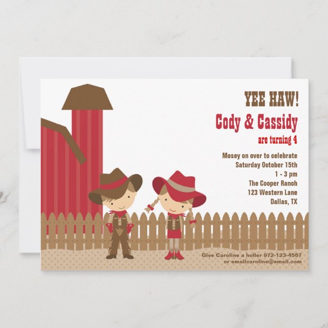 Invitations d'anniversaire de Cowboy et Cowgirl (Devant)