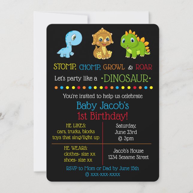 Invitations d'anniversaire de Dinosaur (Devant)