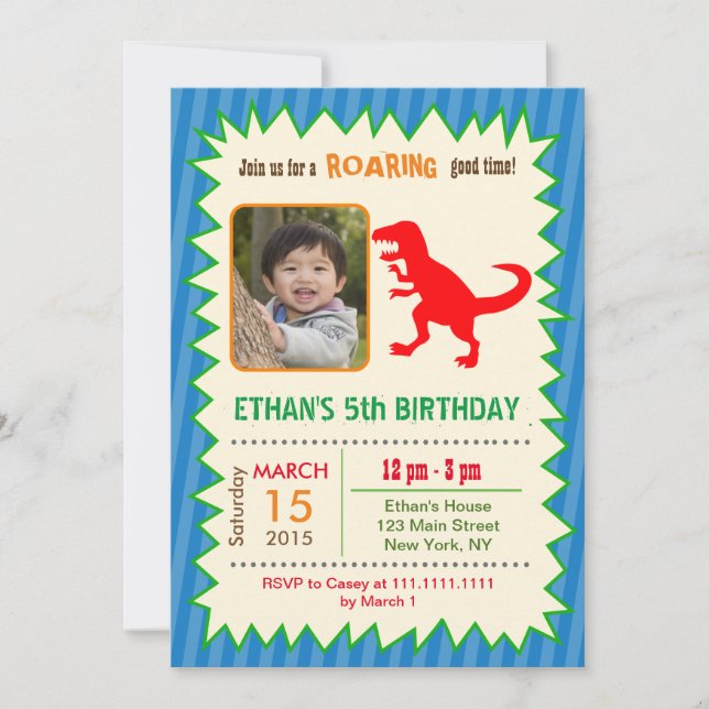 Invitations d'anniversaire de Dinosaur T REX (Devant)